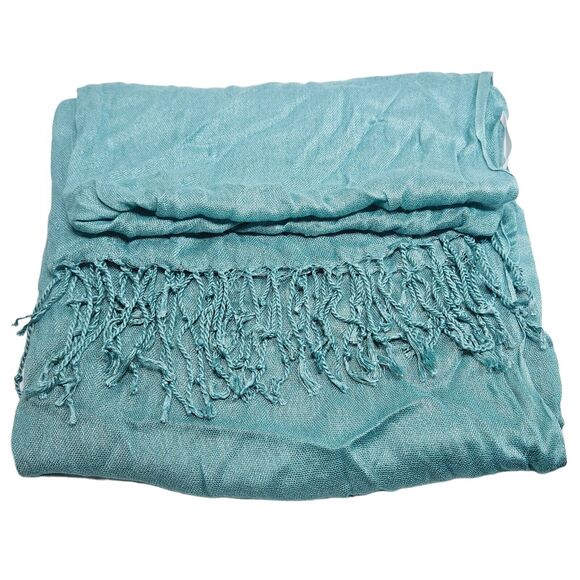 Taleen Aqua Turquoise Scarf Blue Shimer Head Wrap Pashima Stole Bohemian Hijab - Picture 8 of 8